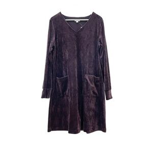 J. Jill Pure Jill Purple Velour V-Neck Short Tunic Dress- Black Violet NWT Sz L